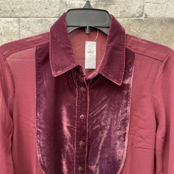 ❤️ GAP CLASSIC PERFECT SHEER BURGUNDY HOLIDAY SHIRT SIZE XXS NEW - Picture 3 of 4